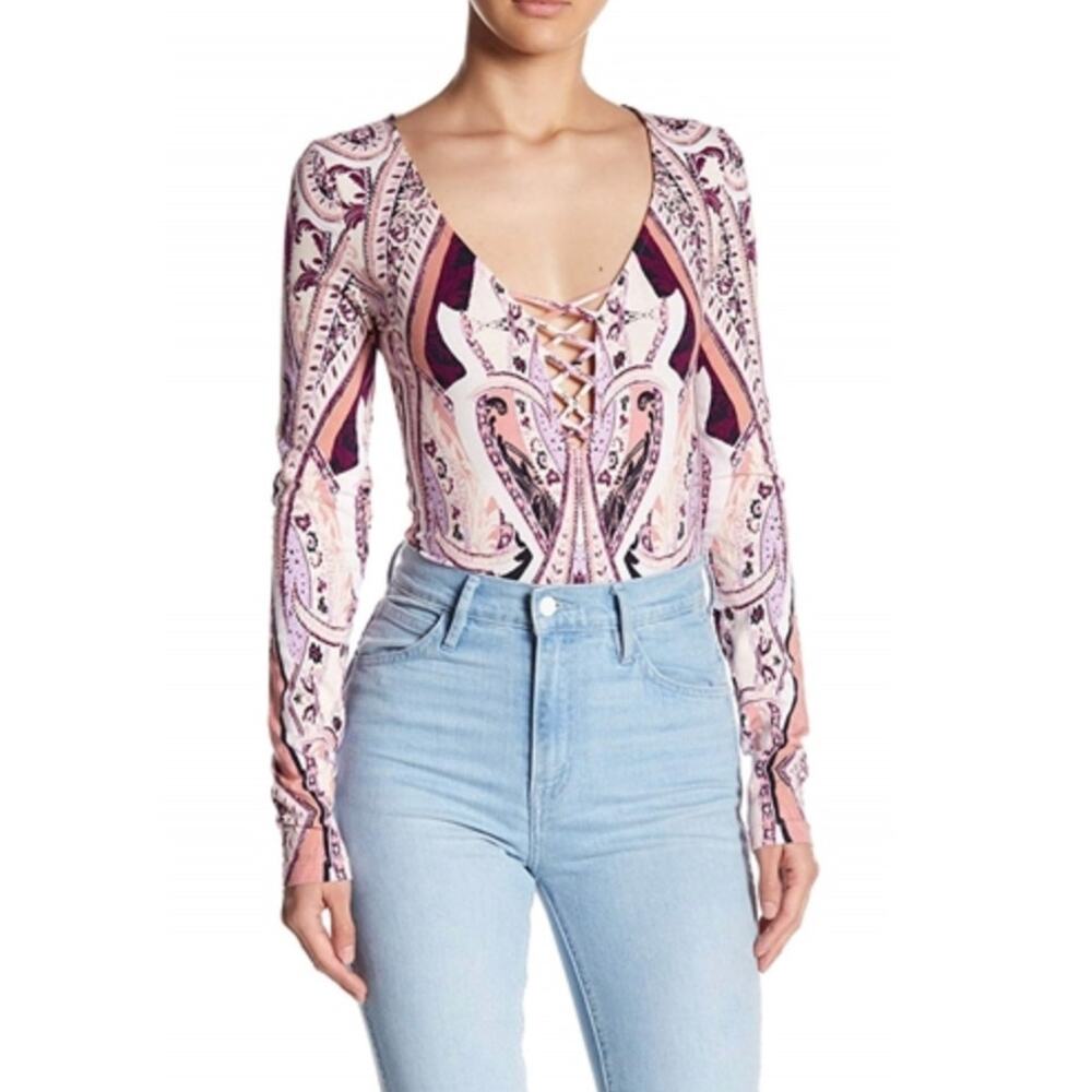 Free People Women's Long Sleeve‎ Boho Pick A Place Bodysuit Jumpsuit Size XS